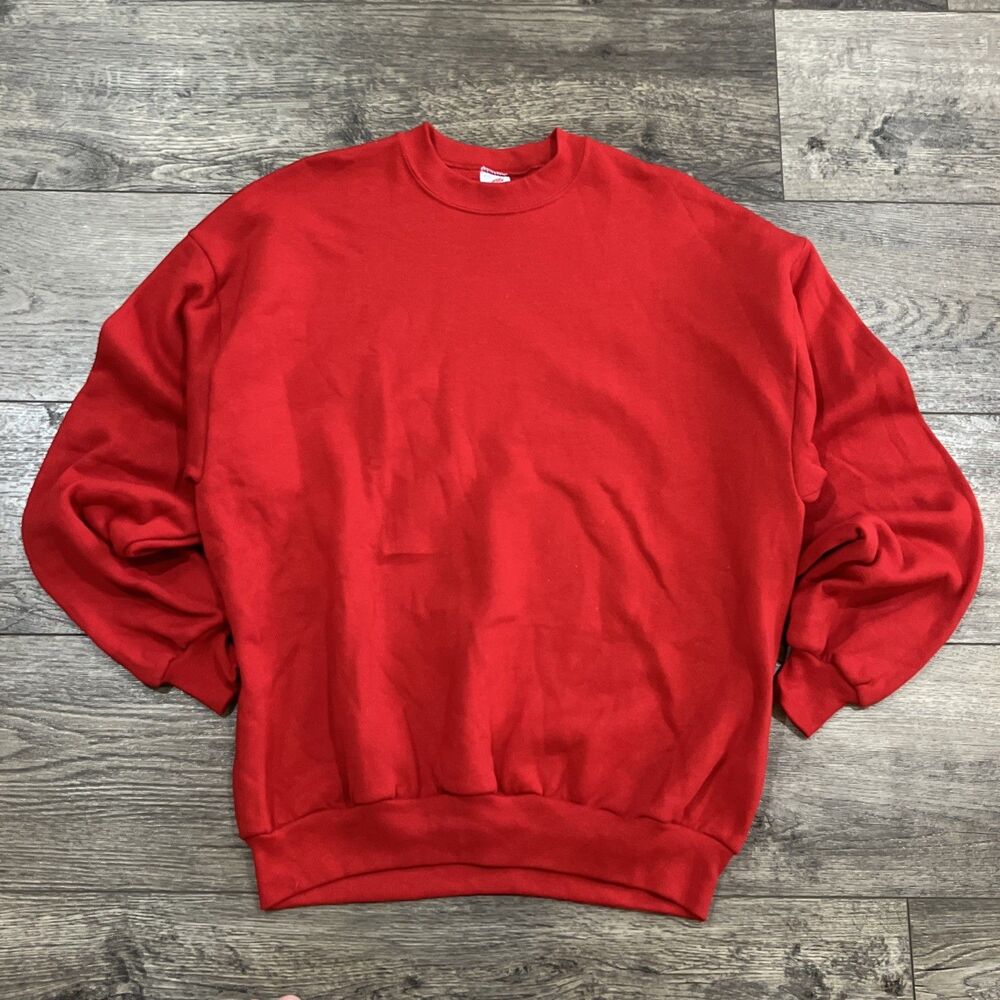 Vintage 90s JERZEES Red Blank Plain Crewneck Sweatshirt Men's Size XL USA Made